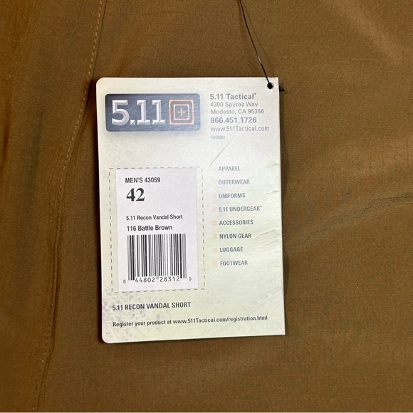 5.11 Tactical Shorts Mens 42 Brown Recon Vandal Flat Front 4 Way Stretch Outdoor - Picture 5 of 9